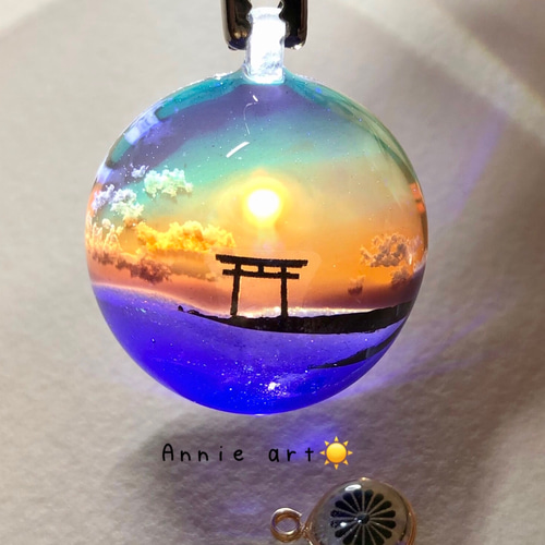 情景レジン-鳥居ごしの夕陽 (M size)海/透明感/プレゼント/雲/空