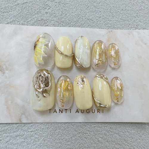 向日葵 ニュアンスネイルチップ 黄色 夏 ひまわり ネイルチップ