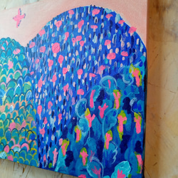 絵画　アートパネル　山の絵『ピンクの山』アクリル絵画　原画　サイズ約27㎝×22㎝ 4枚目の画像