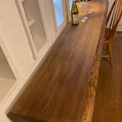 完売しました。w2090一枚板ヒノキカウンターテーブル カフェダイニングテーブル　　店舗什器　アンティーク風 3枚目の画像