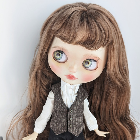 895.※単品※茶色のベスト・花柄※ブライスアウトフィット※1/6ドール服 