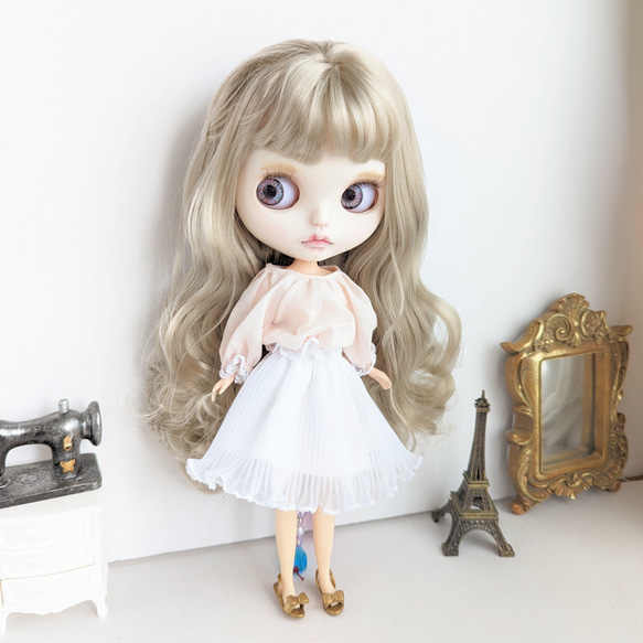 896※単品※白のプリーツチュールスカート※ブライスアウトフィット※1/6