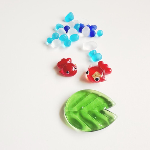 金魚 カエル 水盤 セット 金箔入 置物 ガラス 夏の思い出 玄関 店舗