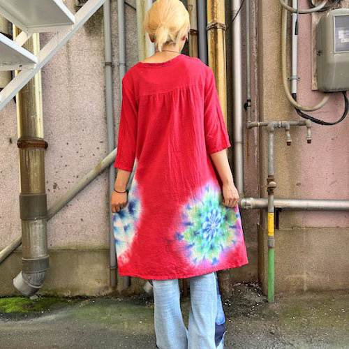 タイダイ染め チュニック ワンピース レッド 優しく美しい華やかな大 