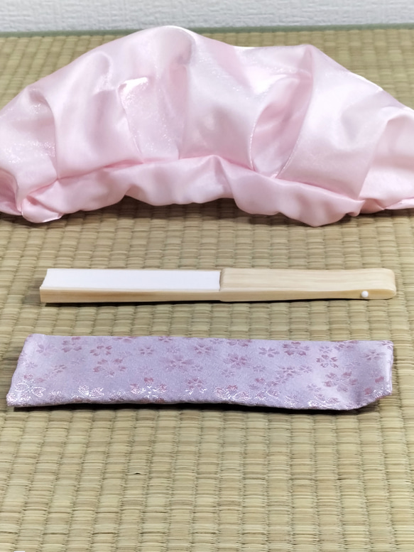 100歳百寿祝い銀襴虹色桜合わせちゃんちゃんこ3点セット(ピンク×薄紫) 6枚目の画像