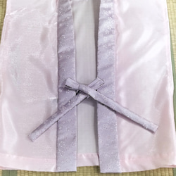 100歳百寿祝い銀襴虹色桜合わせちゃんちゃんこ3点セット(ピンク×薄紫) 2枚目の画像
