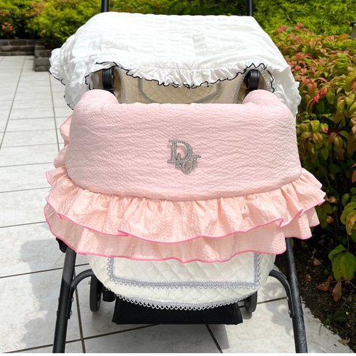 ピンク一体型カートクッションファーフリルあごのせペットベッド