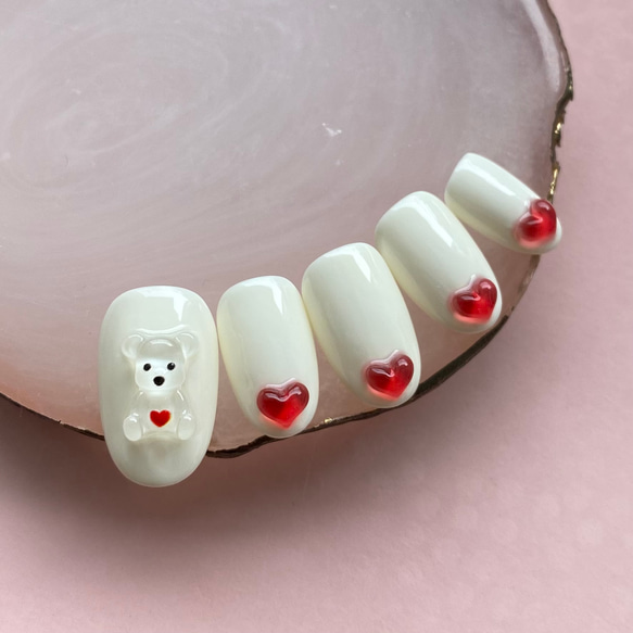 ハート くま バレンタイン / ワンカラー 先端ハート ぷっくり 量産型  