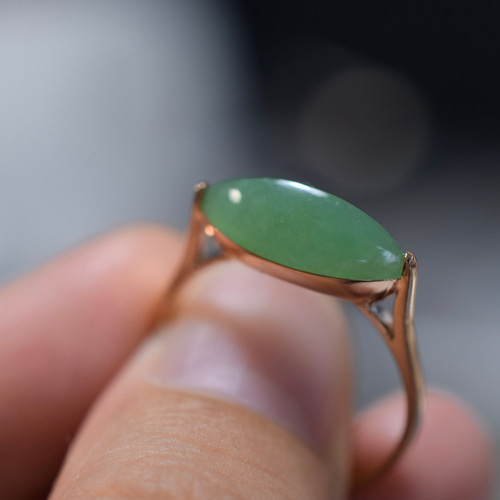 A23-4 現品 18.0号 k18金 リング ミャンマー産 天然 マーキス 本翡翠