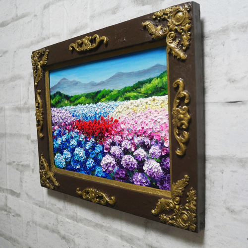 油絵 油彩 油彩画 絵 絵画【紫陽花の丘】 絵画 HR 通販