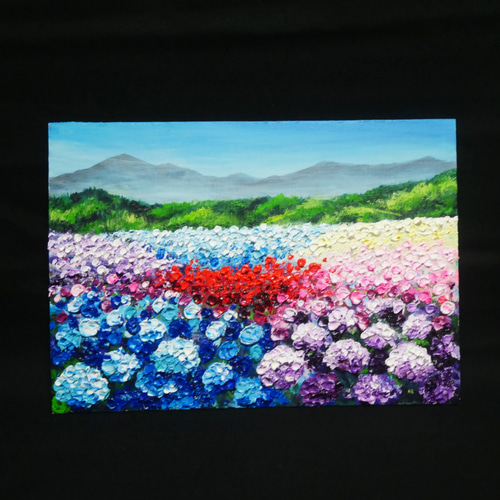 油絵 絵画 【アジサイの丘】 油絵 油彩 油彩画 絵 絵画【紫陽花の丘】 絵画 HR 通販
