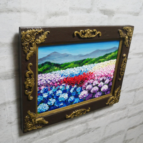 油絵 絵画 【アジサイの丘】 油絵 油彩 油彩画 絵 絵画【紫陽花の丘】 絵画 HR 通販
