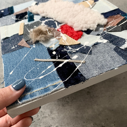 現代アート デニム パッチワーク 絵画 原画 アートパネル 抽象画