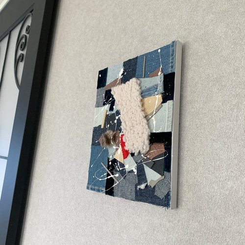 現代アート　62×44㎝　デニム　絵画　原画　抽象画　アートパネル　インテリア 現代アート デニム 絵画 原画 抽象画 アートパネル インテリア