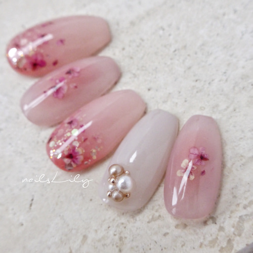 Cheek Flower ―pink【押し花ネイル/ドライフラワーネイル/ピンクネイル