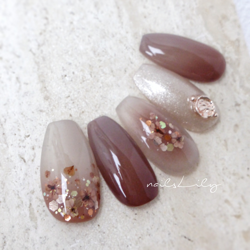 Cheek Flower―brown【押し花ネイル/ドライフラワーネイル/ブラウン