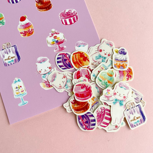 マカロンショップなネコさんフレークシール（ポストカード付） シール