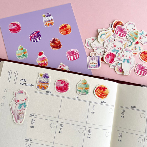 マカロンショップなネコさんフレークシール（ポストカード付） シール