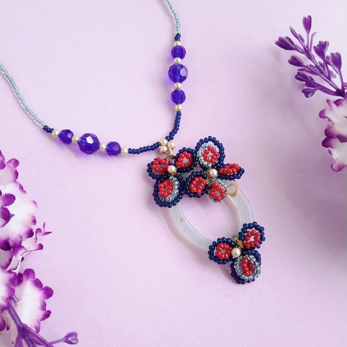 アジアンテイスト・青めのうリングのネックレス 大ぶりなネックレス  