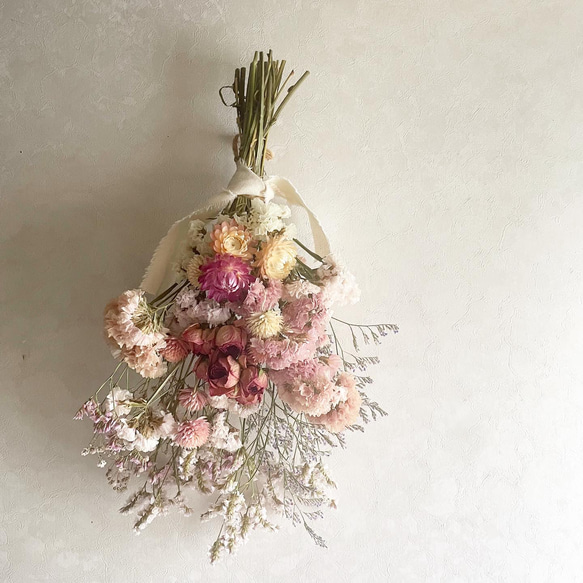 ஐ:*: ピンクローズの花束ドライフラワースワッグ　ドライフラワーガーランド　ブーケ 4枚目の画像