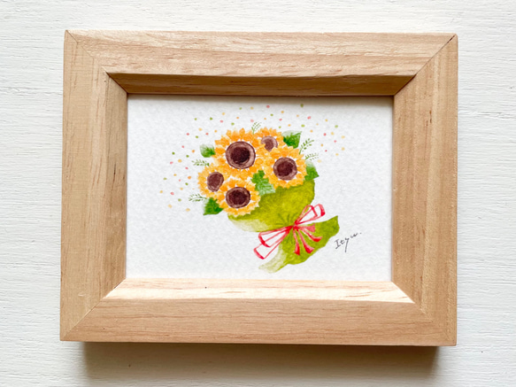 透明水彩画原画夏の花束ひまわり