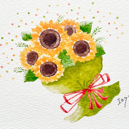 透明水彩画 3枚セット「ひまわりの花束」イラスト ポストカード 透明水彩画 3枚セット「ひまわりの花束」イラスト ポストカード