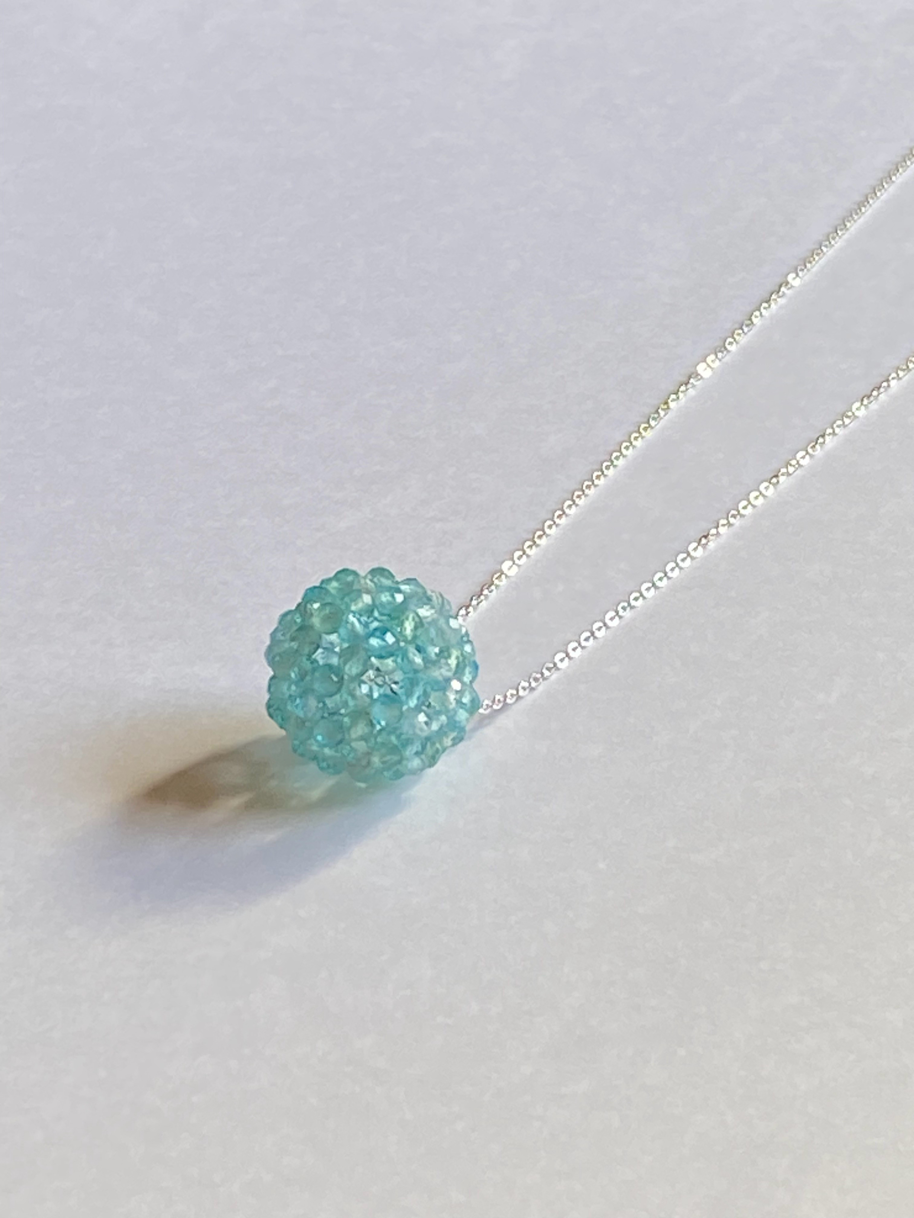 【受注制作】神聖幾何学フラーレンネックレスs925 アパタイト面カット丸玉３mm