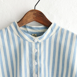 コットン バンドカラー プルオーバーシャツ （ストライプ/ブルー）TP33. 12枚目の画像
