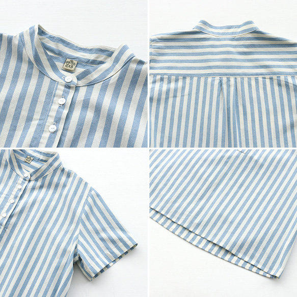 コットン バンドカラー プルオーバーシャツ （ストライプ/ブルー）TP33. 16枚目の画像