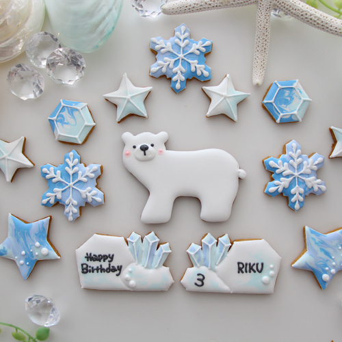しろくま 【アイシングクッキー】 誕生日 氷 雪の結晶 ケーキの飾り