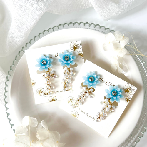 睡蓮クリップイヤリング｜金属アレルギー対応｜ポリマークレイ製