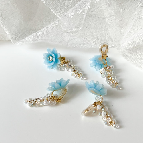 睡蓮クリップイヤリング｜金属アレルギー対応｜ポリマークレイ製