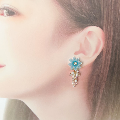 睡蓮クリップイヤリング｜金属アレルギー対応｜ポリマークレイ製