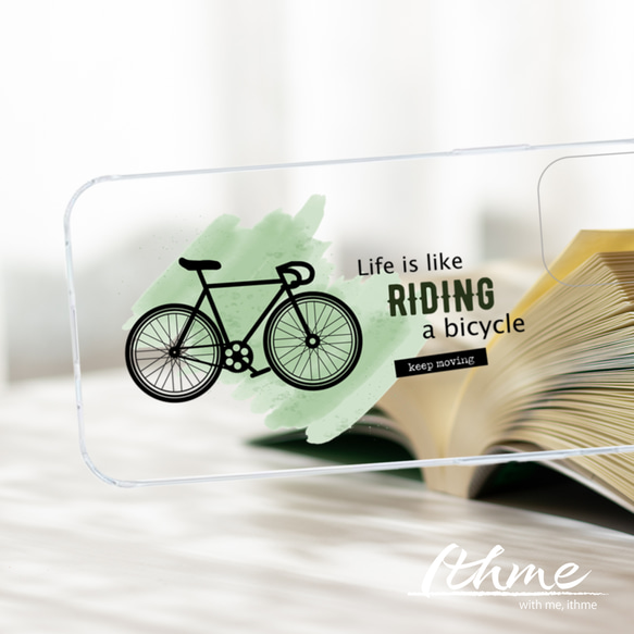 全機種対応 自転車 ★ 名入れ可【スマホハードケース・クリア 緑 青 水色 iphone Android系 カバー】 4枚目の画像