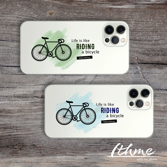 全機種対応 自転車 ★ 名入れ可【スマホハードケース・クリア 緑 青 水色 iphone Android系 カバー】 9枚目の画像