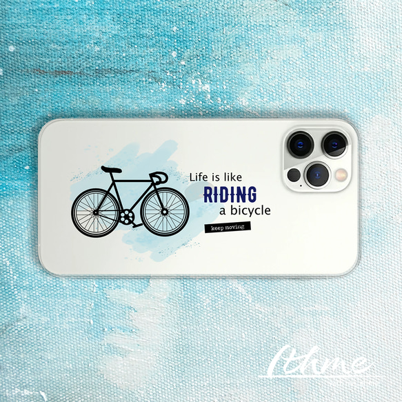 全機種対応 自転車 ★ 名入れ可【スマホハードケース・クリア 緑 青 水色 iphone Android系 カバー】 1枚目の画像