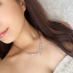 louna silver ジルコニアブライダルネックレス シンプル ブライダル ウエディングアクセサリー  お花モチーフ 5枚目の画像