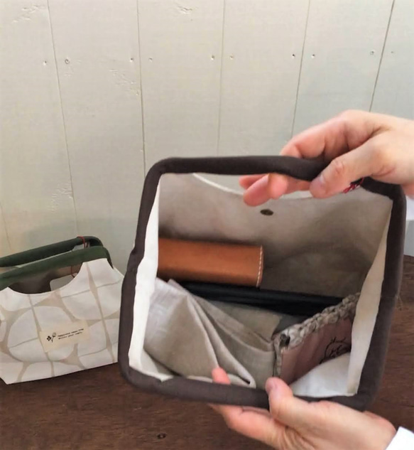 ワイヤーバッグ　Lサイズ＊かすみドット柄・イエロー 5枚目の画像