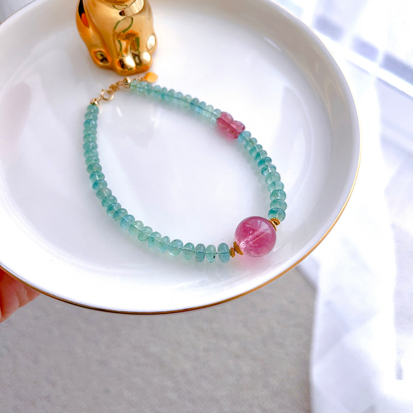 美しい 天然無処理 トルマリンandエメラルド デザイン ブレスレット  