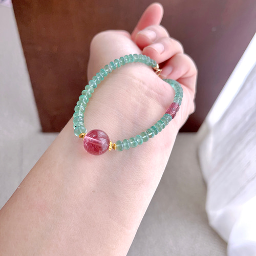 美しい 天然無処理 トルマリンandエメラルド デザイン ブレスレット  