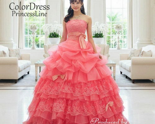 カラードレス ウェディングドレス コーラルピンク 7号 Sサイズ 結婚式