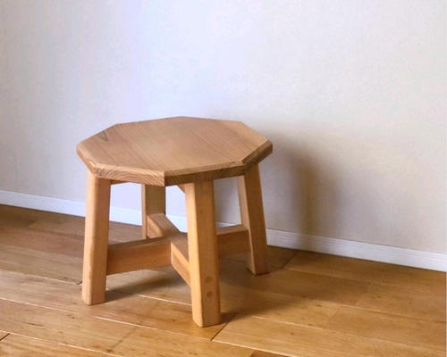 八角形の木目スツール 花台 踏み台 子ども椅子 サイドテーブル