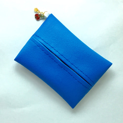 ティッシュケース　フェイクレザー　合成皮革　ティッシュカバー  ブルー１  一点もの 2枚目の画像
