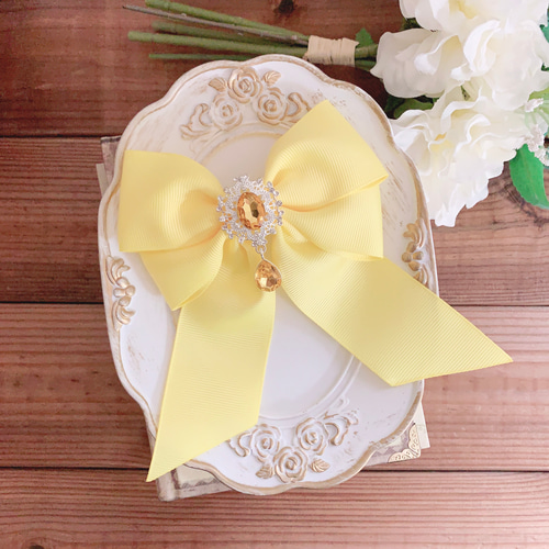 No.36リボンヘアゴム☆ ゴールドハートライン☆ベージュ