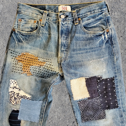 刺し子 パッチワーク Levi's 501 リーバイス W30 ロングパンツ 刺し子 パッチワーク Levi's 501 リーバイス W30 ロングパンツ