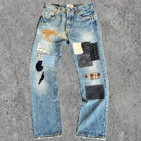 刺し子 パッチワーク Levi's 501 リーバイス W30 ロングパンツ 刺し子 パッチワーク Levi's 501 リーバイス W30 ロングパンツ