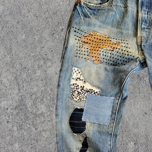 刺し子 パッチワーク Levi's 501 リーバイス W30 ロングパンツ 刺し子 パッチワーク Levi's 501 リーバイス W30 ロングパンツ