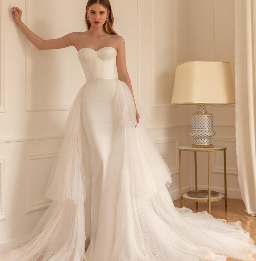 パーティードレス ベアトップ オーバースカート チュールスカート