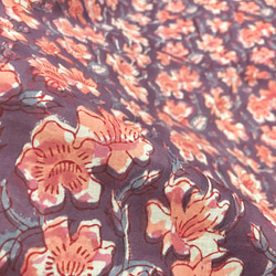 [50cm單位]紫色鮭魚粉紅花朵印度手工塊印花布料紡織棉 第5張的照片