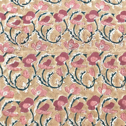 【50公分單位】米色栗色花朵印度手工版畫布料紡織棉 第3張的照片